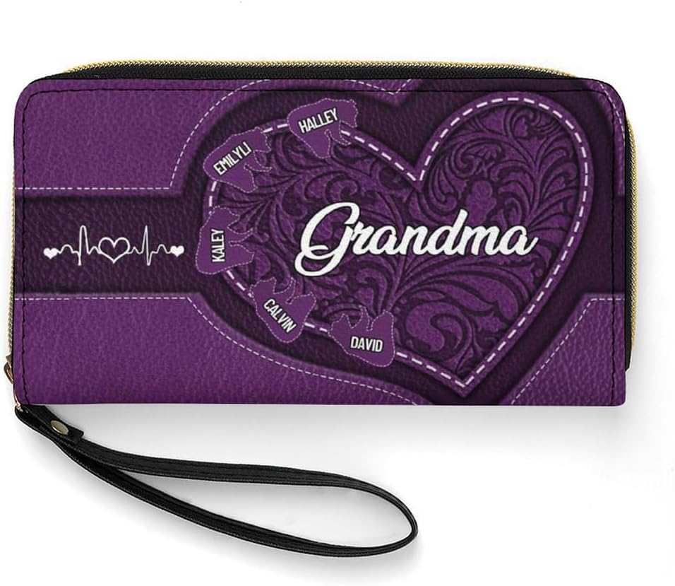 HOTPersonalized Mothers Day Large Capacity Women Long Wallet Custom Names Grandma's Little Bears Zipper Leather Wallet Print with Cute Animal Picture Sign Loving Gift for Mother Grandmother