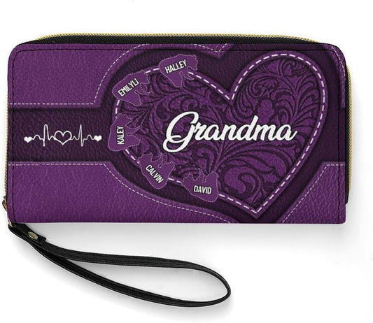 HOTPersonalized Mothers Day Large Capacity Women Long Wallet Custom Names Grandma's Little Bears Zipper Leather Wallet Print with Cute Animal Picture Sign Loving Gift for Mother Grandmother