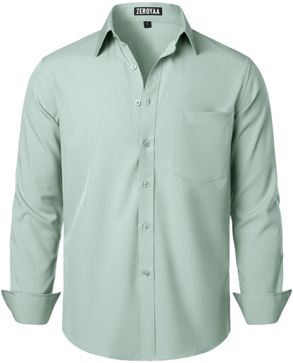 HOTZEROYAA Men's Regular Fit Dress Shirt Solid Wrinkle-Free Long Sleeve Casual Business Button Up Shirts with Pocket