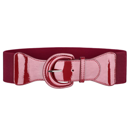 HOTJASGOOD Women Wide Stretch Belt,Vintage Chunky Buckle Elastic Waist Belts Patent Leather Belt 50s Belt for Dress