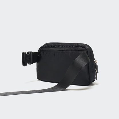 HOTPander Nylon Crossbody Belt Bag with Excess Strap Keepers, 6-Pocket Adjustable Sling Fanny Pack for Travel and Everyday Carry, Black