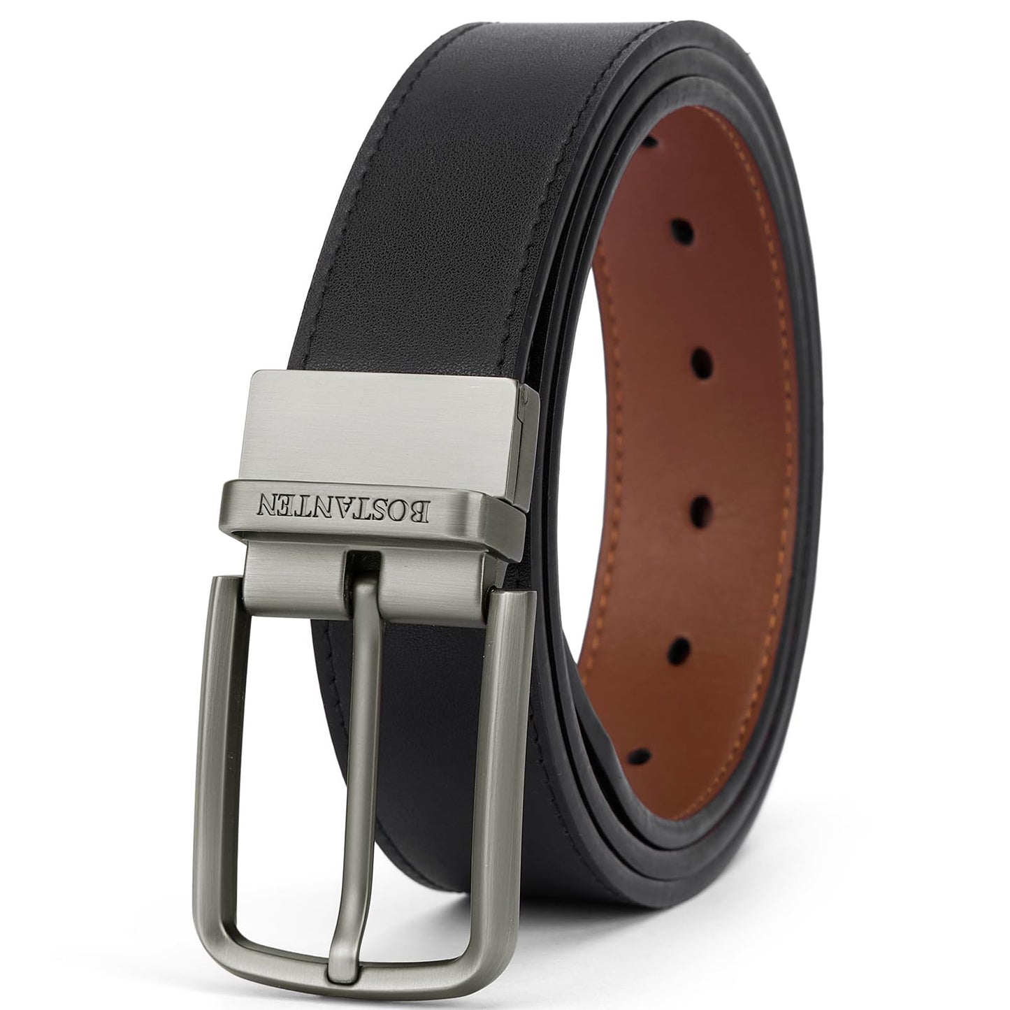 HOTBOSTANTEN Belt Men Leather Reversible Belts for Men 1 3/8" for Casual Golf Dress Pants, Two-in-One Belt Gift