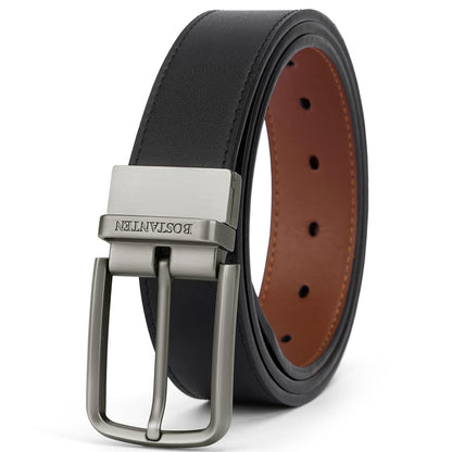 HOTBOSTANTEN Belt Men Leather Reversible Belts for Men 1 3/8" for Casual Golf Dress Pants, Two-in-One Belt Gift