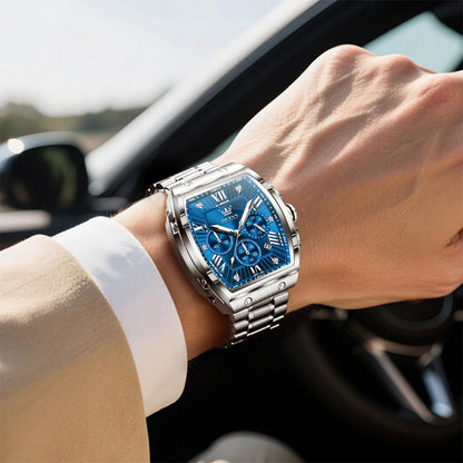 HOTOLEVS Mens Watches Analog Quartz Chronograph Square Dress Watch for Man Stainless Steel or Leather Band Waterproof Luminous Date Male Watch