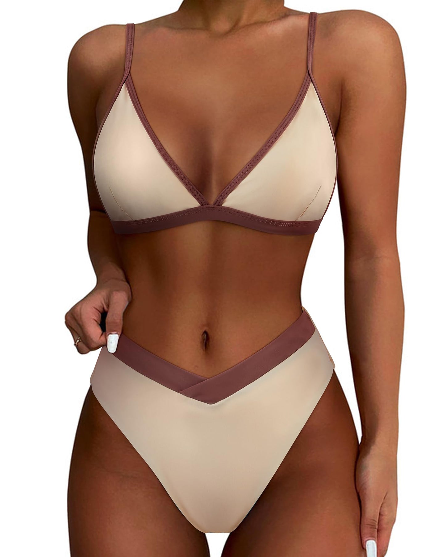 HOTSUUKSESS Women Triangle High Cut Bikini Sets Sexy High Waisted 2 Piece Swimsuit