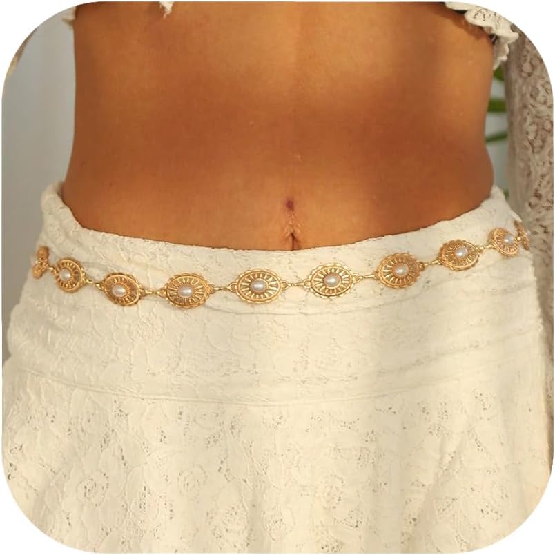 HOTRINHOO Metal Waist Chain Belt for Women Cowgirl Chain Concho Belts for Dresses Jeans Country Concert Outfit