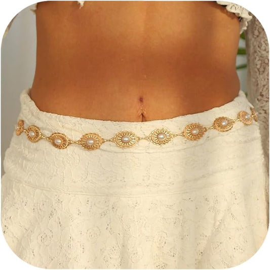 HOTRINHOO Metal Waist Chain Belt for Women Cowgirl Chain Concho Belts for Dresses Jeans Country Concert Outfit
