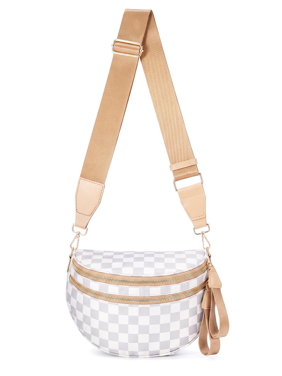 HOTBlack and White Checkered Crossbody Bag Bum Bag for Women,Spacious Checkered Purse Fanny Packs Belt Bag