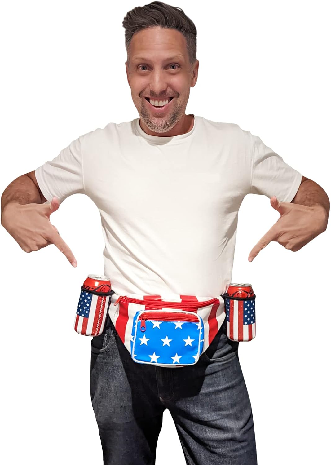 HOTUSA Merica Beverage Belt Fanny Pack Holster All American Classic Costume 4th of July, Red