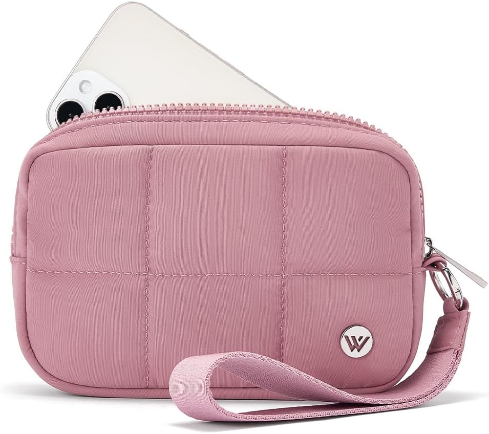 HOTWESTBRONCO Puffer Wristlet Wallet for Women – RFID Blocking Quilted Nylon Phone Wallet, Zipper Card Holder & Makeup Pouch