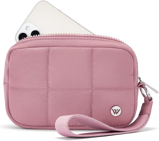 HOTWESTBRONCO Puffer Wristlet Wallet for Women – RFID Blocking Quilted Nylon Phone Wallet, Zipper Card Holder & Makeup Pouch