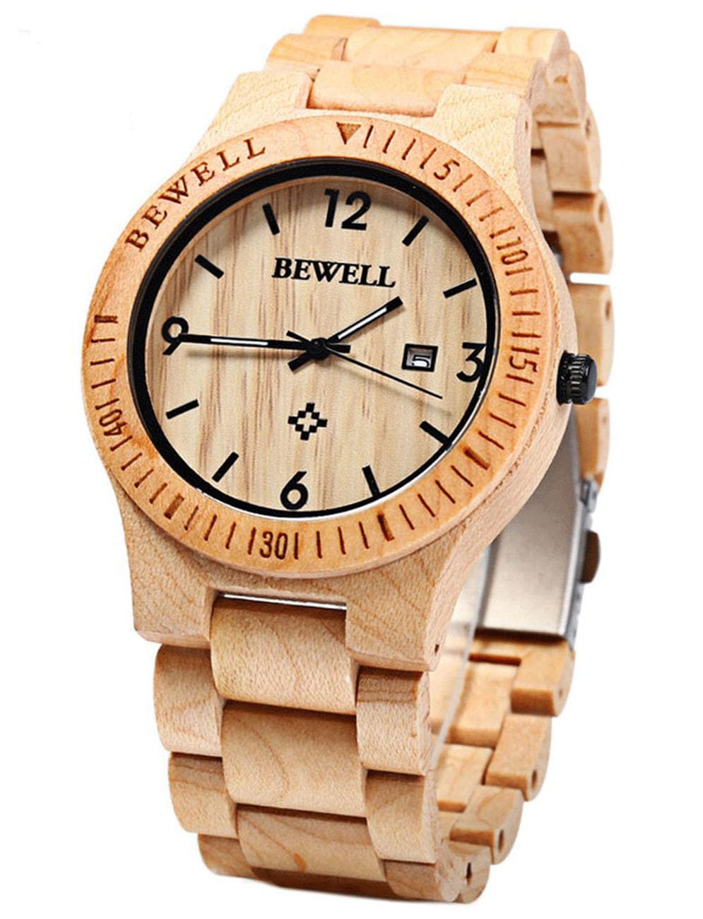 HOTBEWELL ZS-W086B Wooden Watch Men Gifts Handmade Date Display Quartz Movement Analog Lightweight Wood Wrist Watches