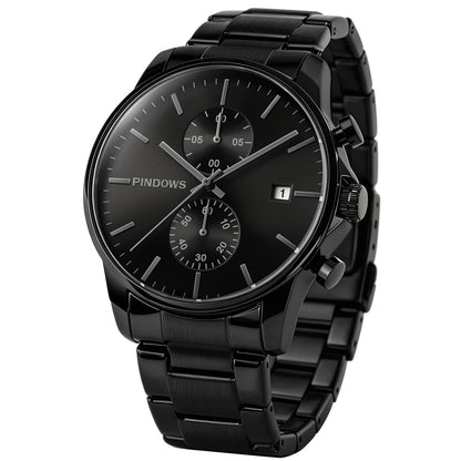 HOTPINDOWS Men's Black Minimalist Watch Stainless Steel Chronograph, Date | 3ATM water resistant; Adjustable metal bracelet with sizing tool; Perfect for business & casual wear; Clear calendar