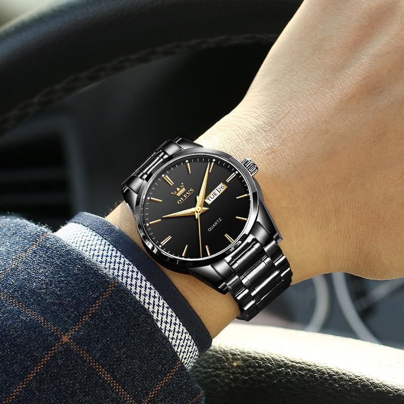 HOTOLEVS Mens Gold Watches Waterproof Stainless Steel Lightweight Watch with Date Classic Luxury Dress Watch for Men Gold White Blue Green Dial