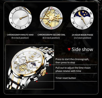 HOTOLEVS Watches Men Waterproof Luxury Big Face Mens Watch Stainless Steel Quartz Analog Dress Watches for Men Luminous Multifunction Man Watch Relojes De Hombre