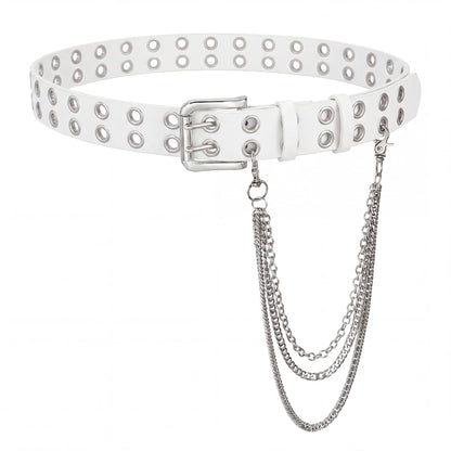 HOTBELTROAD Double Grommet Studded Belt with Detachable Chain Goth Belt for Men Women Punk Rock Metal for Jeans Pants