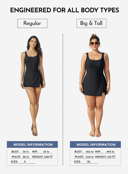 HOTAleumdr One Piece Swimdress Swimsuit for Women Tummy Control Split Swim Dress Skirt Bathing Suit with Pockets