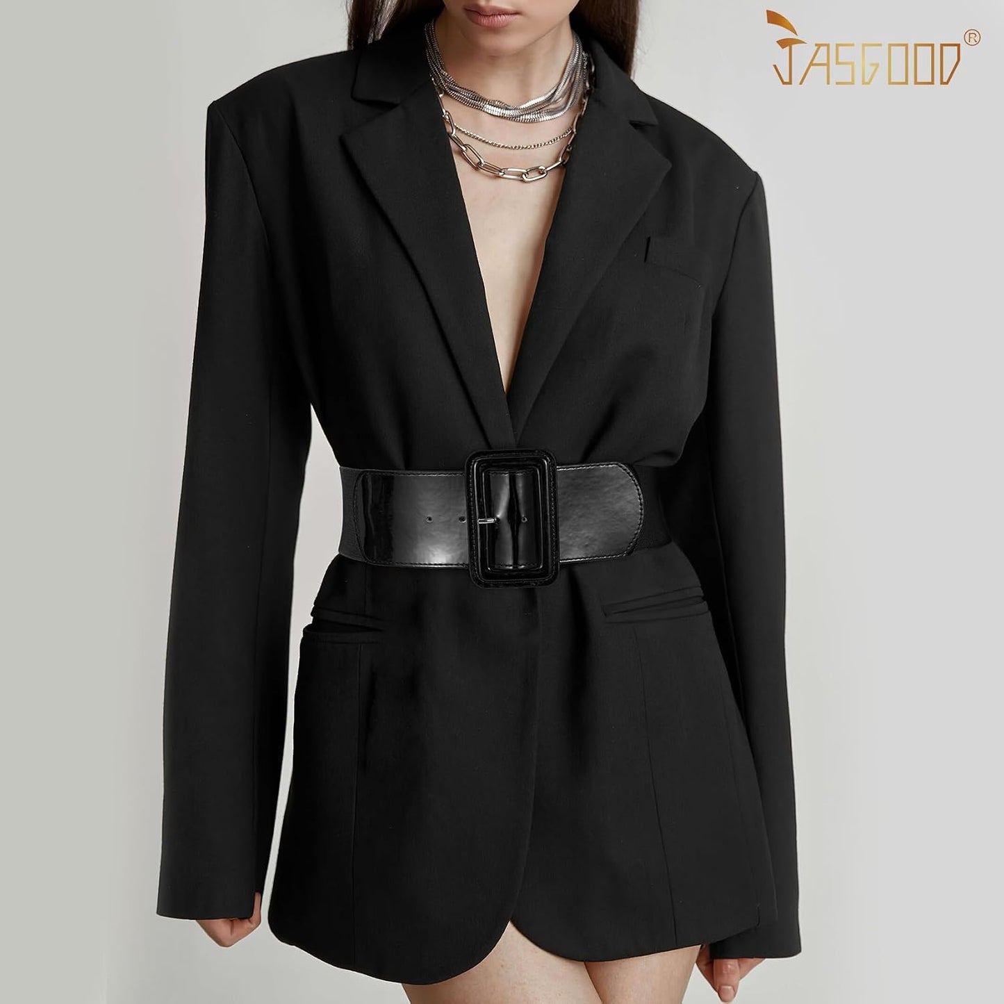 HOTJASGOOD Women Wide Stretchy Belt Vintage Elastic Waist Belt for Dresses Fashion Ladies Waist Belt with Patent Square Buckle