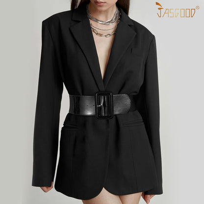 HOTJASGOOD Women Wide Stretchy Belt Vintage Elastic Waist Belt for Dresses Fashion Ladies Waist Belt with Patent Square Buckle