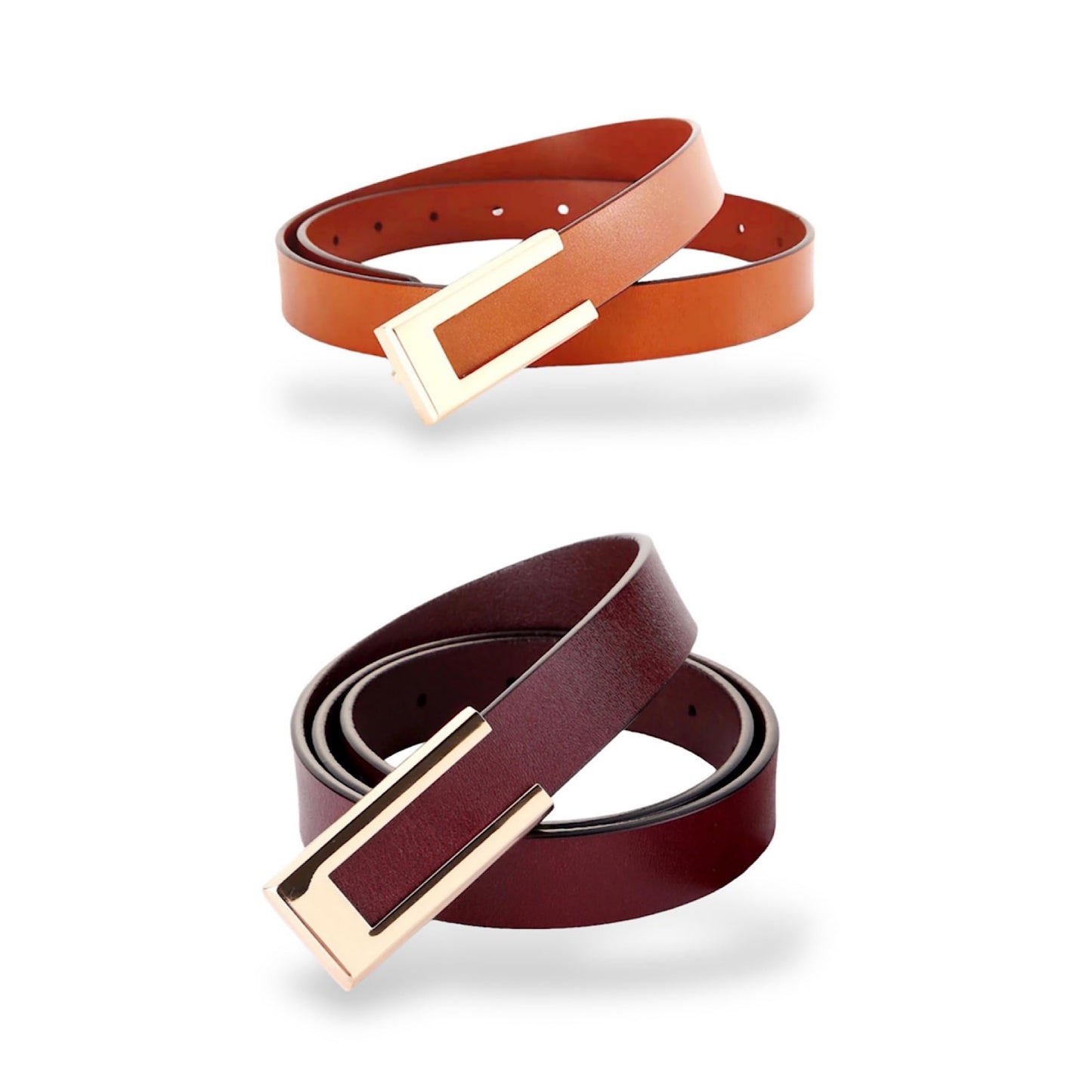 HOTWomen's Belt Genuine Leather Belts Durable Waist Belt Gold Color Buckle Waistband For Pants, Jeans, Width 0.80"