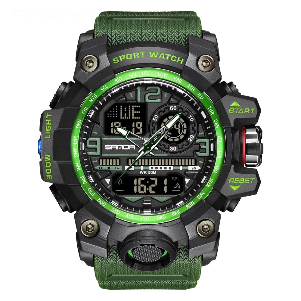 HOTAIMES Mens Watches Sports Outdoor Waterproof Military Watch for Men Tactical Watch Analog Digital Date Alarm Stopwatch Multi-Function Tactics Big Face Wristwatch for Men