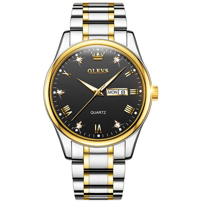 HOTOLEVS Men's Luxury Stainless Steel Watch, Big Face Gold Silver Two Tone Three Hand Analog Quartz Watch, Easy to Read Waterproof Luminous Day Date Wrist Watches for Men