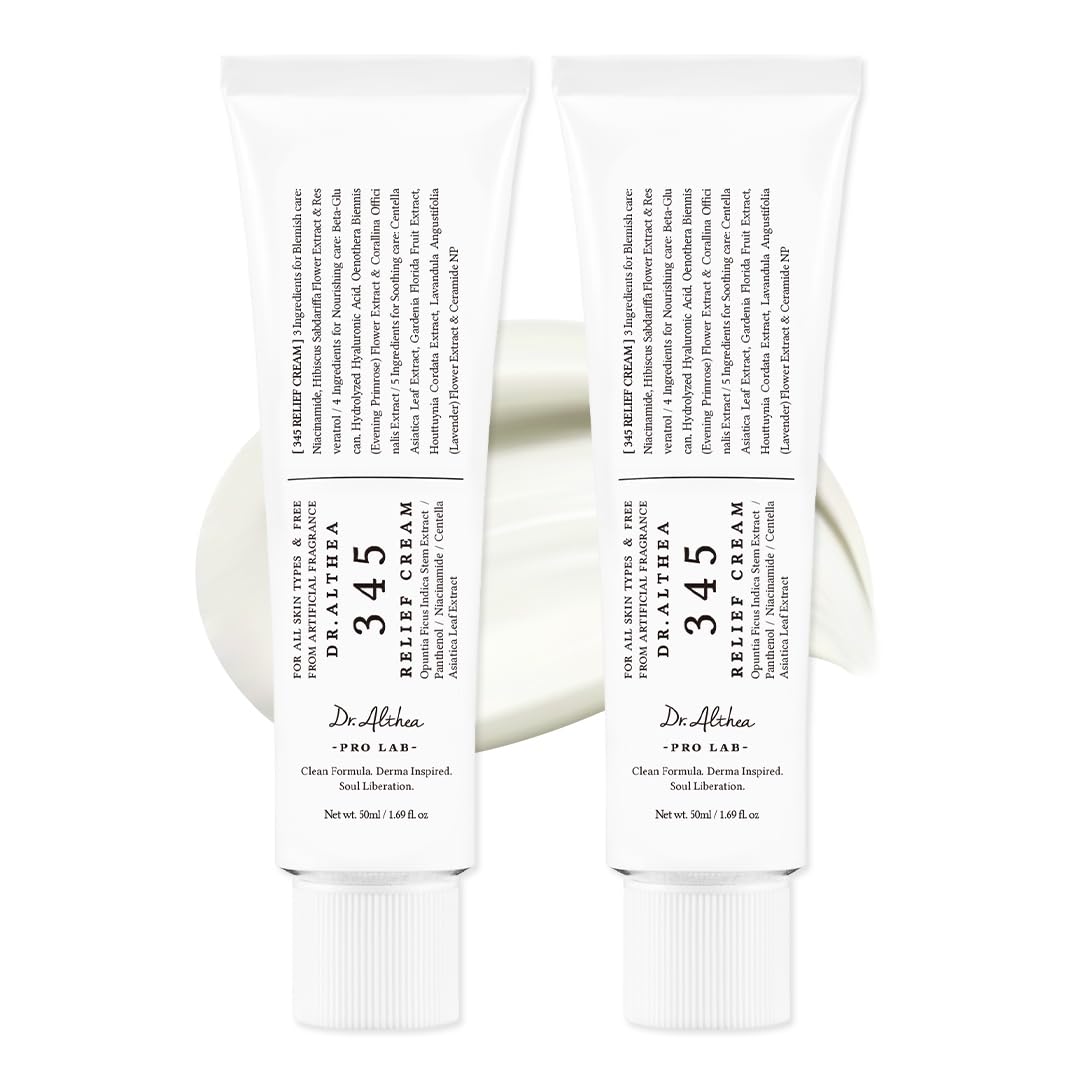HOTDr.Althea 345 Relief Cream, Korean Skincare, 1.69 Fl Oz (Ver.2 - Pack of 2) | PDRN, Hyaluronic Acid for Instant Hydration, Blemish, Post-Acne Vegan Face Moisturizer, Non-comedogenic