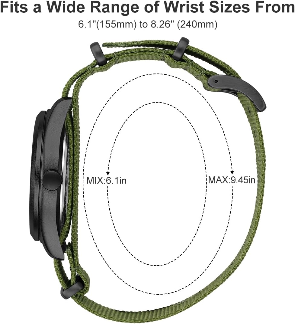 HOTGOLDEN HOUR Men's Nylon Slip-Thru Strap Watch with Military Time Easy Read Dial Glowing Hands