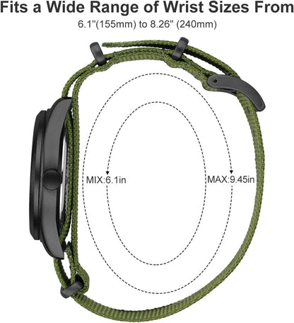 HOTGOLDEN HOUR Men's Nylon Slip-Thru Strap Watch with Military Time Easy Read Dial Glowing Hands