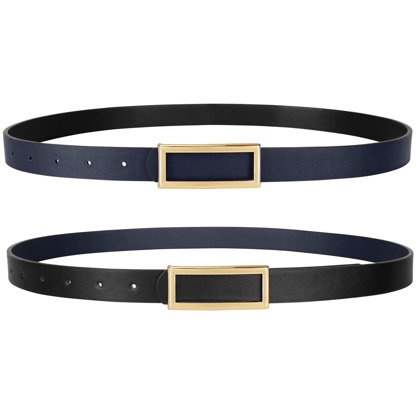 HOTSANSTHS Skinny Reversible Belts for Women, Two-in-one Women Thin Belt for Dresses Jeans Pants with Gold Buckle
