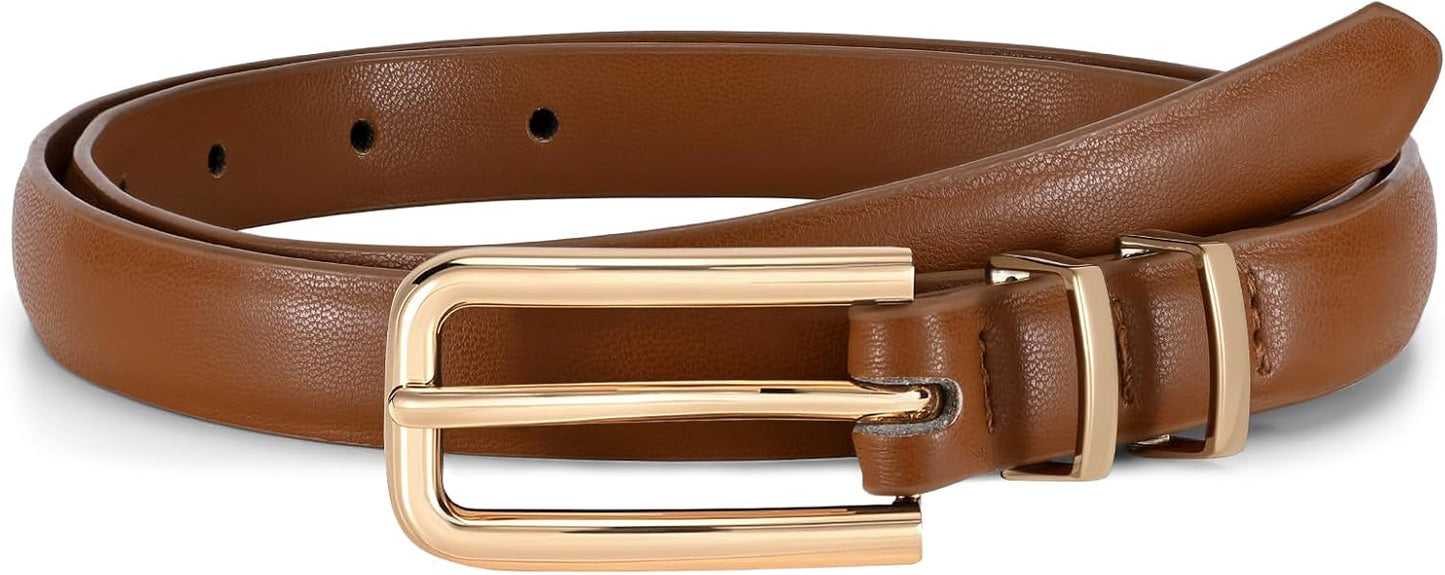 HOTJASGOOD Women's Skinny PU Leather Belt Thin Waist Belt with Gold Buckle for Jeans Pants Dresses 0.7