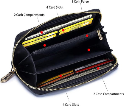 HOTRFID Blocking Wristlet Wallet for Women & Teen Girls-Large Capacity Leather Phone Clutch with Removable Strap,