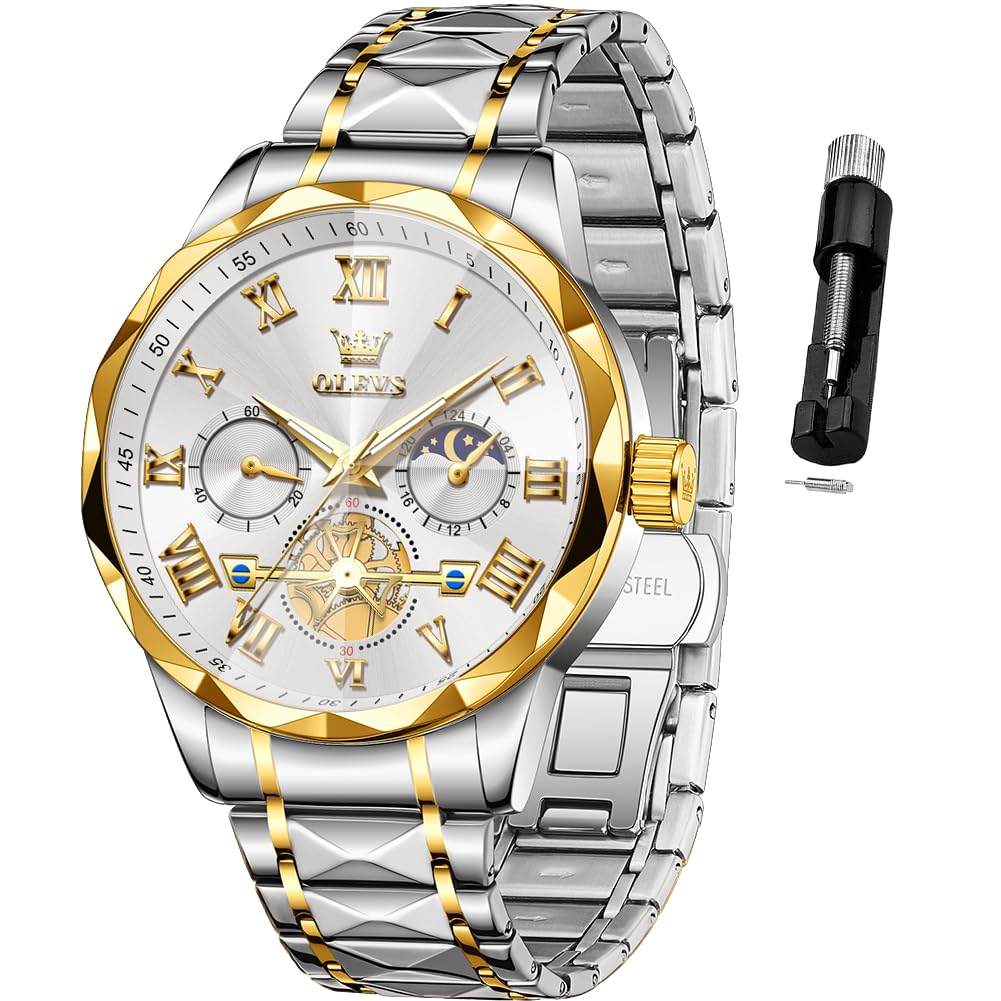 HOTOLEVS Watches for Men Luxury Diamond Casual Large Dial Watches Stainless Steel Waterproof Business Dress Analog Luminous Date Mens Watches