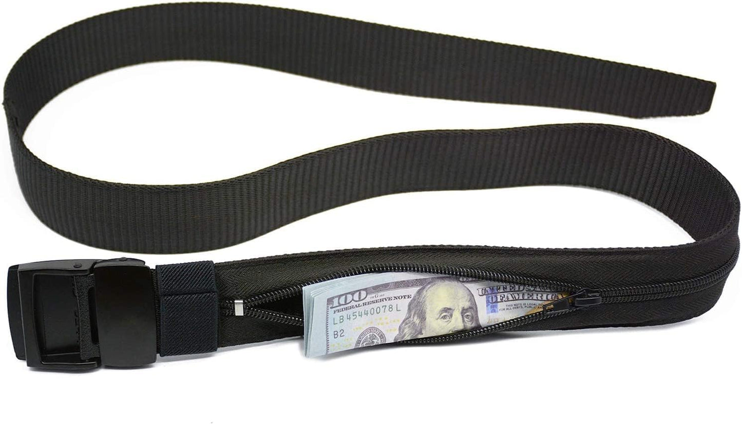HOTMoney Belts for Travel for Men, Nylon Military Tactical Mens with Zinc Alloy Buckle, Security Money Belt with Hidden Money Pocket - Black