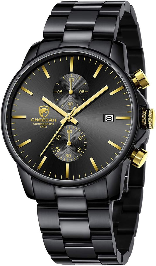 HOTGOLDEN HOUR Fashion Business Mens Watches with Stainless Steel Waterproof Chronograph Quartz Watch for Men, Auto Date