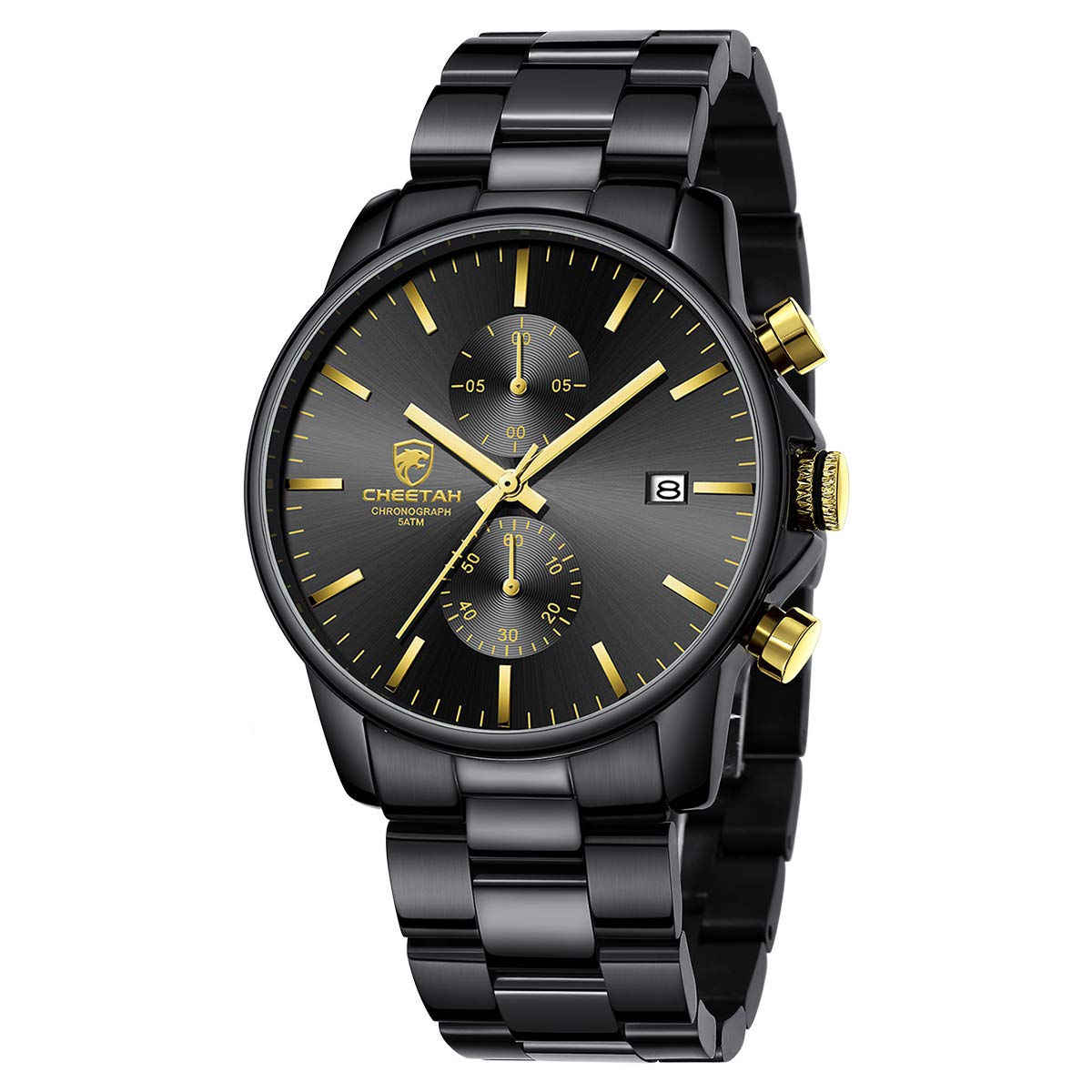 HOTGOLDEN HOUR Fashion Business Mens Watches with Stainless Steel Waterproof Chronograph Quartz Watch for Men, Auto Date
