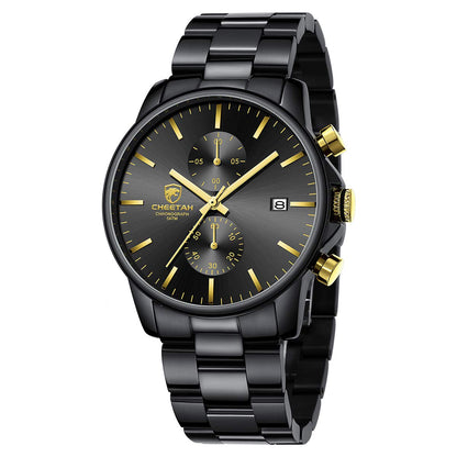 HOTGOLDEN HOUR Fashion Business Mens Watches with Stainless Steel Waterproof Chronograph Quartz Watch for Men, Auto Date