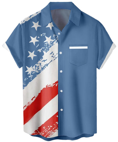 HOTWHO IN SHOP Men's 4th of July American Flag Patriotic Shirts Short Sleeve Button Up USA Memorial Day Shirts