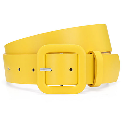 HOTWHIPPY Women Leather Belt Candy Color Fashion Square Buckle Belt Ladies Belt for Jeans Pants Dresses