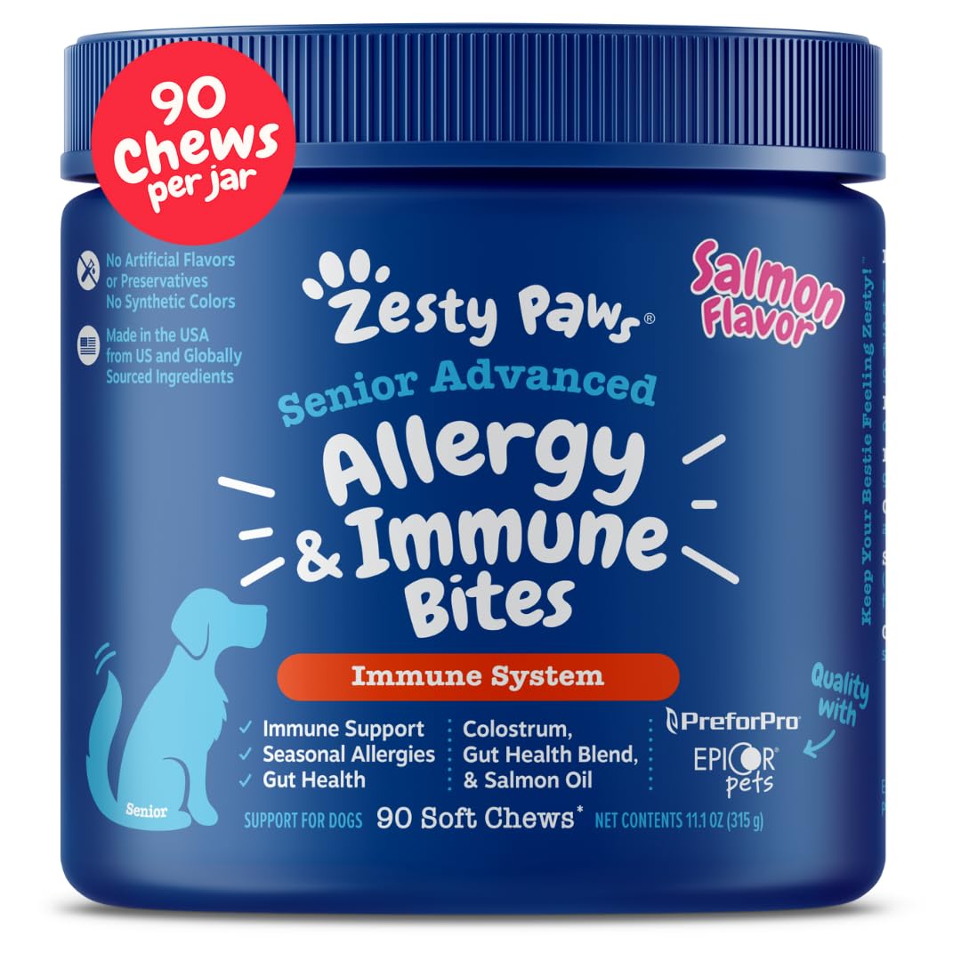 HOTZesty Paws Allergy Immune Bites - Dog Allergy Chews, Dog Probiotics for Itchy Skin and Ears, Peanut Butter, 90ct