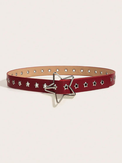 HOTVerdusa Women's Double Grommet Y2K Leather Belt Star Punk Buckle Belts | Leather Belt Women, Y2k Belt, Y2k Accessories, Star Belt, Concert Outfits Women