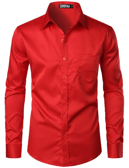 HOTZEROYAA Men's Urban Stylish Casual Business Slim Fit Long Sleeve Button Up Dress Shirt with Pocket