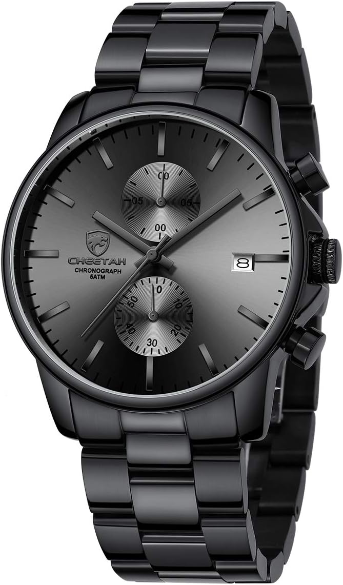 HOTGOLDEN HOUR Fashion Business Mens Watches with Stainless Steel Waterproof Chronograph Quartz Watch for Men, Auto Date