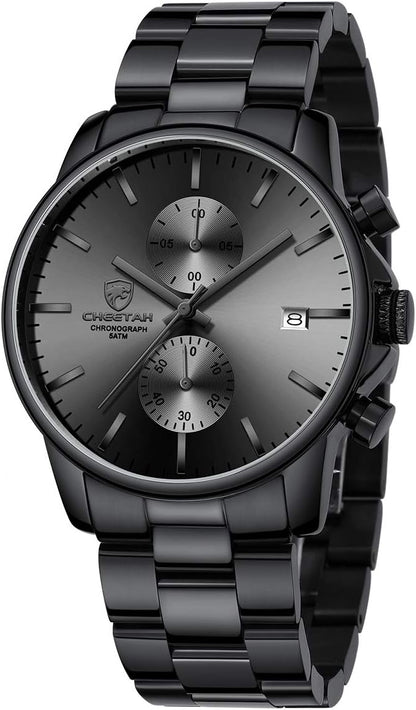 HOTGOLDEN HOUR Fashion Business Mens Watches with Stainless Steel Waterproof Chronograph Quartz Watch for Men, Auto Date
