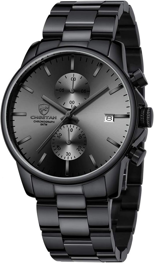 HOTGOLDEN HOUR Fashion Business Mens Watches with Stainless Steel Waterproof Chronograph Quartz Watch for Men, Auto Date
