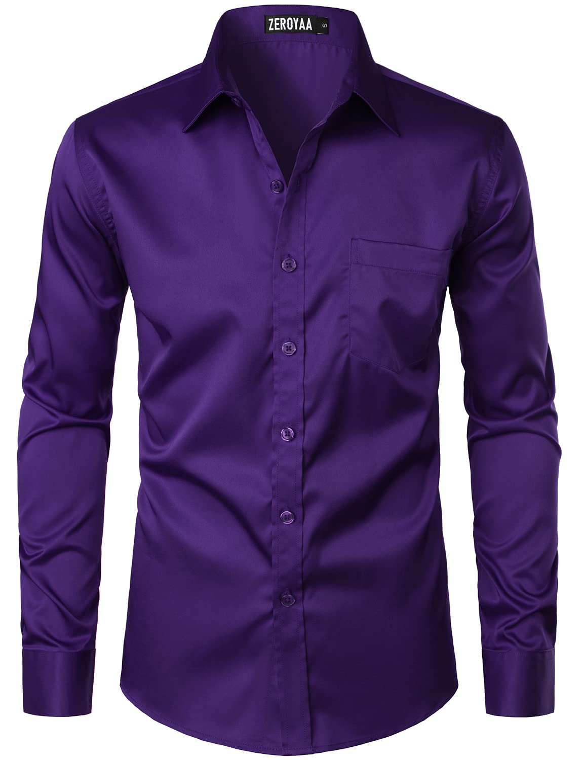 HOTZEROYAA Men's Urban Stylish Casual Business Slim Fit Long Sleeve Button Up Dress Shirt with Pocket