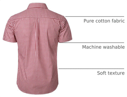 HOTLucMatton Men's Gingham Short Sleeve Button Down Shirt Cotton Regular Fit Plaid Dress Shirts with Pocket