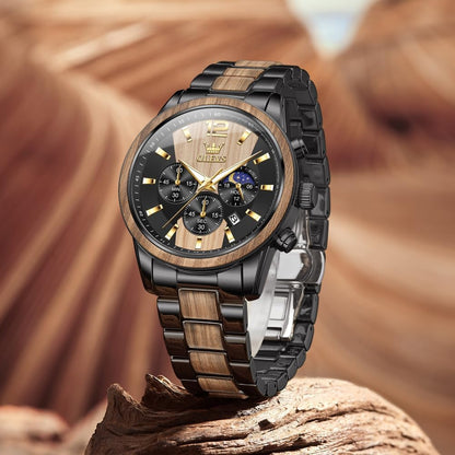 HOTOLEVS Men Watch Blue Gold Analog Quartz Stainless Steel Waterproof Luminous Date Luxury Casual Watch