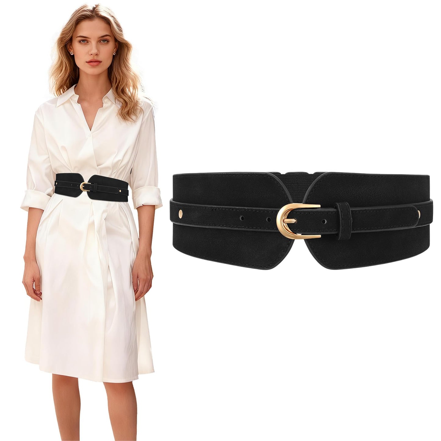 HOTSUOSDEY Womens Wide Elastic Waist Belt for Dress Ladies Stretch Cinch Belt for Women