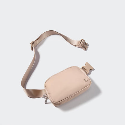 HOTPander Two Way Zipper Fanny Pack Nylon Everywhere Belt Bag for Women, Water Repellent Waist Packs, Crossbody Bags with Adjustable Strap (Raw Linen).